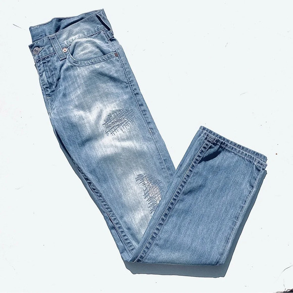 TRUE RELIGION Men’s Straight Leg with Back Flap Pocket Light Wash Distressed 31 - Picture 3 of 9